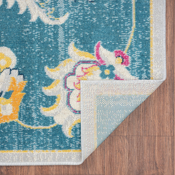 Homeroots 5' X 8' Blue And Ivory Floral Stain Resistant Indoor Outdoor Area Rug  Polypropylene 482929