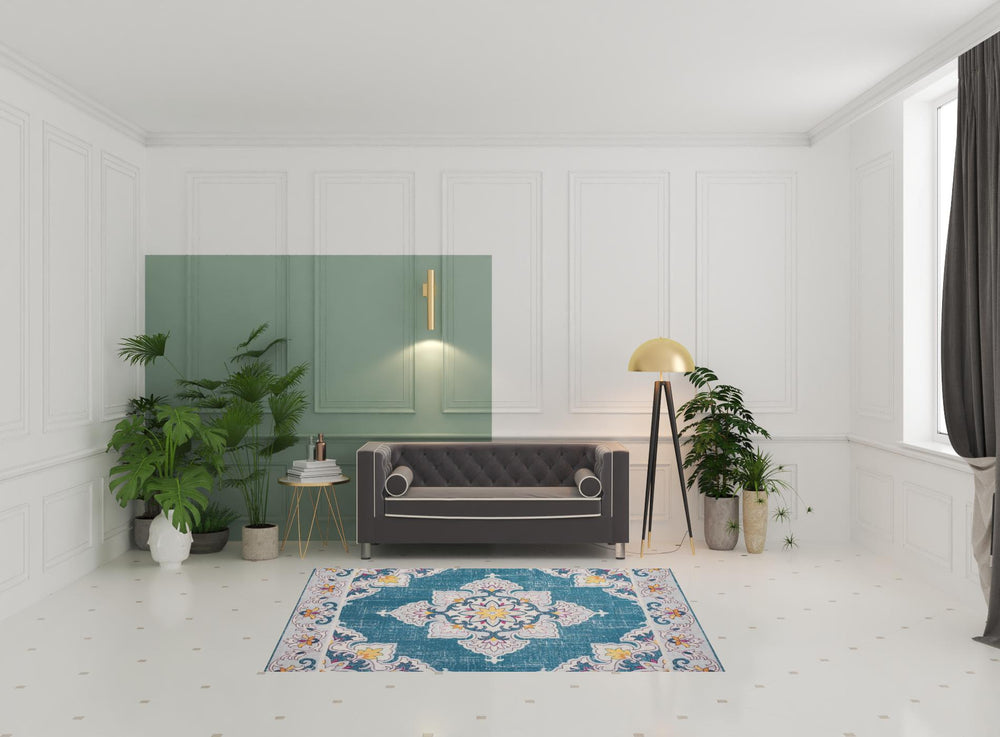 Homeroots 5' X 8' Blue And Ivory Floral Stain Resistant Indoor Outdoor Area Rug  Polypropylene 482933