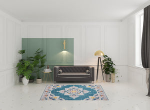 Homeroots 5' X 8' Blue And Ivory Floral Stain Resistant Indoor Outdoor Area Rug  Polypropylene 482933