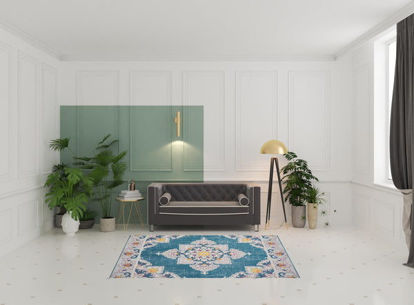 Homeroots 5' X 8' Blue And Ivory Floral Stain Resistant Indoor Outdoor Area Rug  Polypropylene 482933