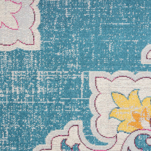 Homeroots 5' X 8' Blue And Ivory Floral Stain Resistant Indoor Outdoor Area Rug  Polypropylene 482933