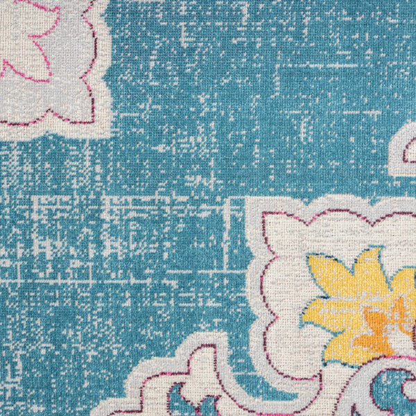 Homeroots 5' X 8' Blue And Ivory Floral Stain Resistant Indoor Outdoor Area Rug  Polypropylene 482933