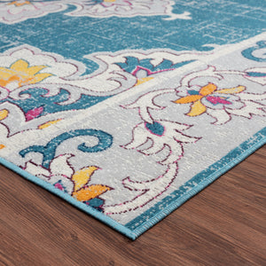 Homeroots 5' X 8' Blue And Ivory Floral Stain Resistant Indoor Outdoor Area Rug  Polypropylene 482933