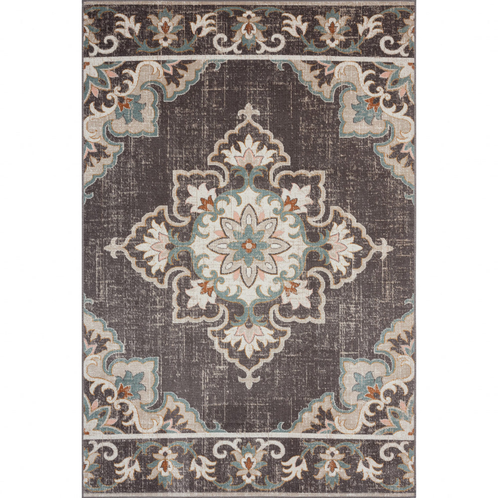 Homeroots 5' X 8' Brown Floral Stain Resistant Indoor Outdoor Area Rug  Polypropylene 482935