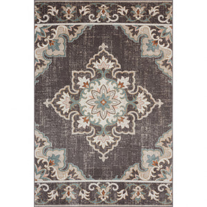 Homeroots 5' X 8' Brown Floral Stain Resistant Indoor Outdoor Area Rug  Polypropylene 482935