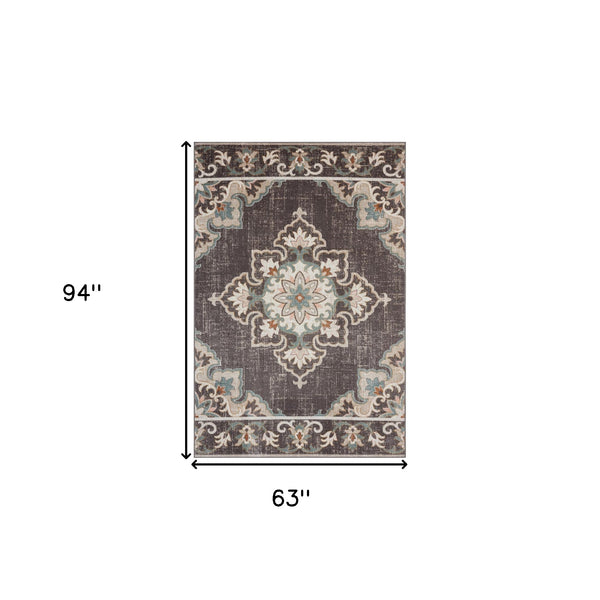 Homeroots 5' X 8' Brown Floral Stain Resistant Indoor Outdoor Area Rug  Polypropylene 482935