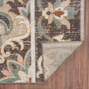 Homeroots 5' X 8' Brown Floral Stain Resistant Indoor Outdoor Area Rug  Polypropylene 482935