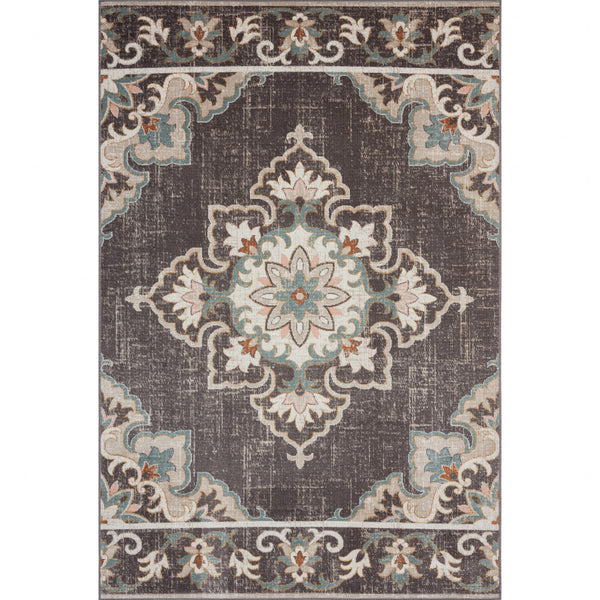 Homeroots 8' X 10' Brown Floral Stain Resistant Indoor Outdoor Area Rug  Polypropylene 482936