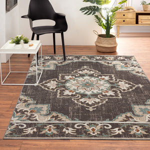 Homeroots 8' X 10' Brown Floral Stain Resistant Indoor Outdoor Area Rug  Polypropylene 482936