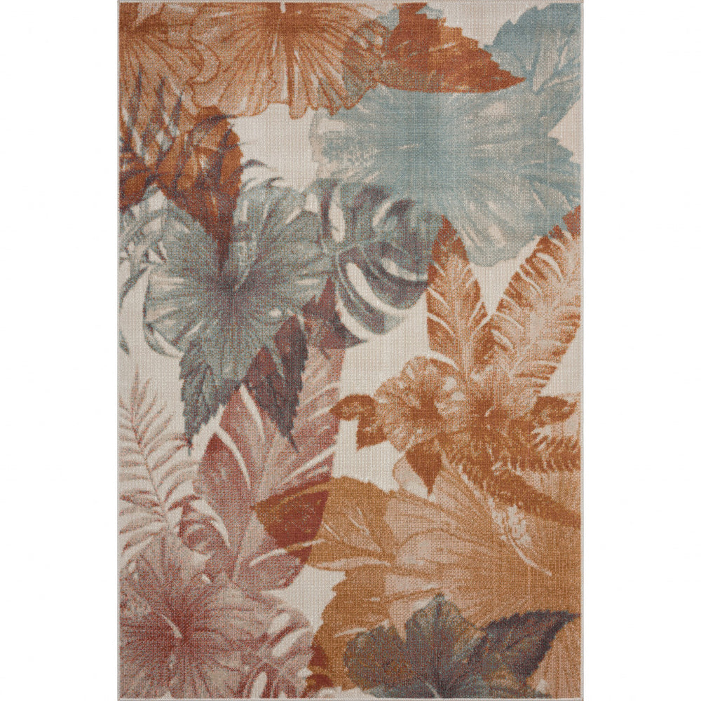 Homeroots 5' X 8' Cream Floral Stain Resistant Indoor Outdoor Area Rug  Polypropylene 482939