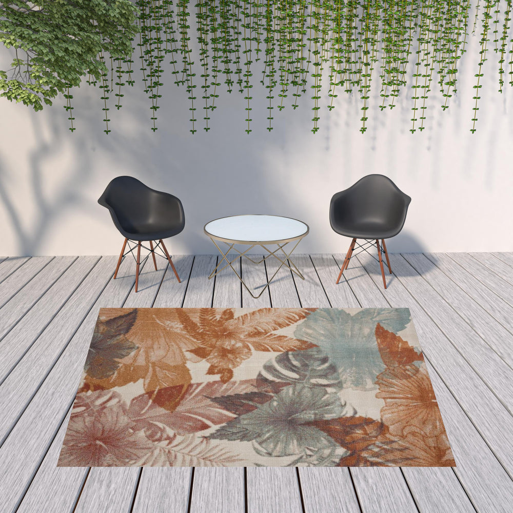 Homeroots 8' X 10' Cream Floral Stain Resistant Indoor Outdoor Area Rug  Polypropylene 482940