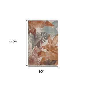 Homeroots 8' X 10' Cream Floral Stain Resistant Indoor Outdoor Area Rug  Polypropylene 482940