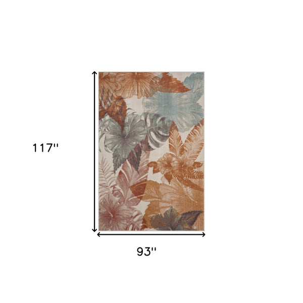 Homeroots 8' X 10' Cream Floral Stain Resistant Indoor Outdoor Area Rug  Polypropylene 482940