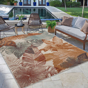 Homeroots 8' X 10' Cream Floral Stain Resistant Indoor Outdoor Area Rug  Polypropylene 482940