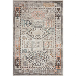 Homeroots 5' X 8' Cream Geometric Stain Resistant Indoor Outdoor Area Rug  Polypropylene 482941