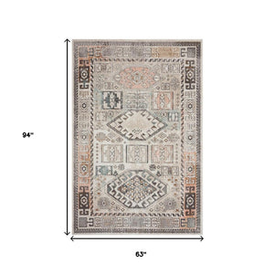 HomeRoots 5' X 8' Cream Area Rug - Stylish Indoor-Outdoor Geometric Design for Versatile Home Décor & Durability 482941