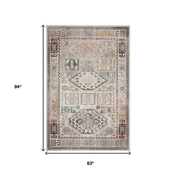 HomeRoots 5' X 8' Cream Area Rug - Stylish Indoor-Outdoor Geometric Design for Versatile Home Décor & Durability 482941