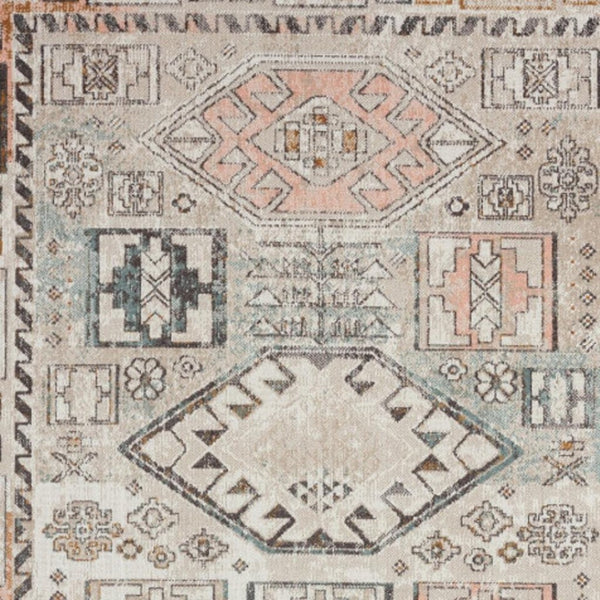 HomeRoots 5' X 8' Cream Area Rug - Stylish Indoor-Outdoor Geometric Design for Versatile Home Décor & Durability 482941