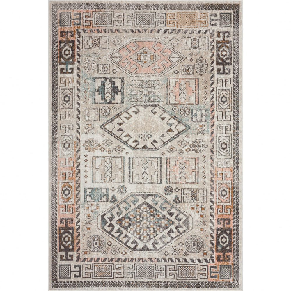Homeroots 8' X 10' Cream Geometric Stain Resistant Indoor Outdoor Area Rug  Polypropylene 482942