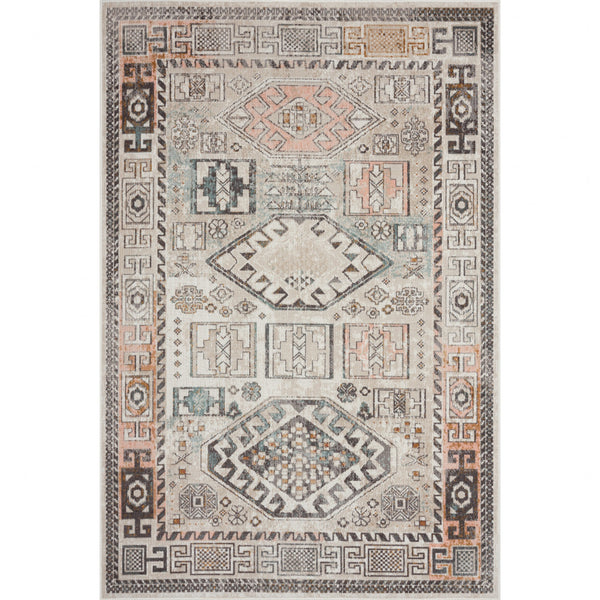 Homeroots 8' X 10' Cream Geometric Stain Resistant Indoor Outdoor Area Rug  Polypropylene 482942