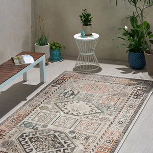 Homeroots 8' X 10' Cream Geometric Stain Resistant Indoor Outdoor Area Rug  Polypropylene 482942