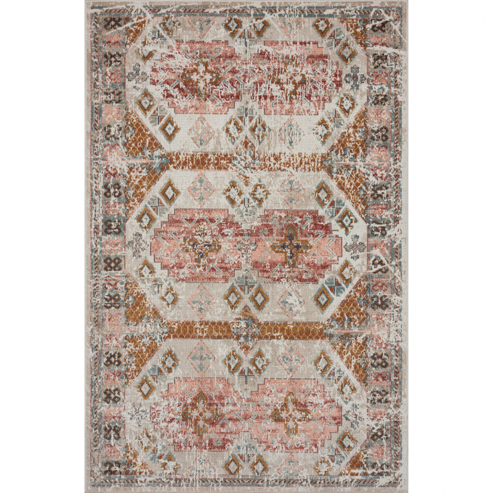 Homeroots 5' X 8' Cream Geometric Stain Resistant Indoor Outdoor Area Rug  Polypropylene 482943