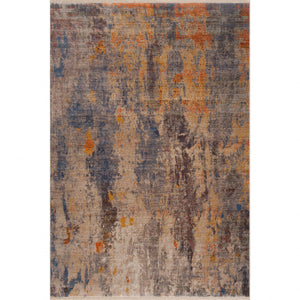Homeroots 4' X 6' Gray Beige Blue And Yellow Abstract Power Loom Distressed Stain Resistant Area Rug  Polyester 482945
