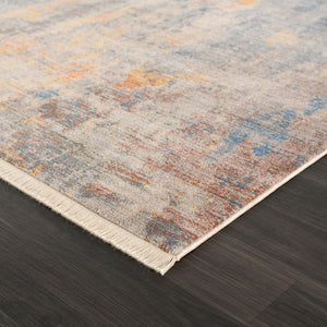 Homeroots 4' X 6' Gray Beige Blue And Yellow Abstract Power Loom Distressed Stain Resistant Area Rug  Polyester 482945