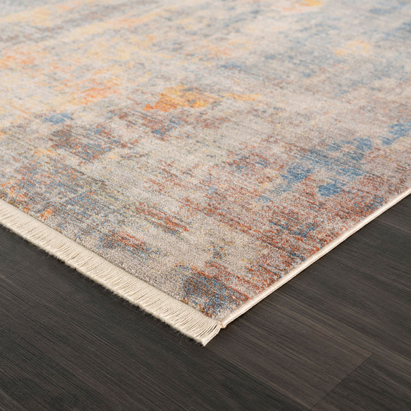 Homeroots 4' X 6' Gray Beige Blue And Yellow Abstract Power Loom Distressed Stain Resistant Area Rug  Polyester 482945