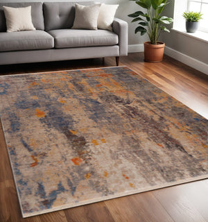 HomeRoots 4' Abstract Distressed Area Rug in Gray Beige Blue Yellow – Stylish, Stain-Resistant Design for Home 5' X 8' 482946