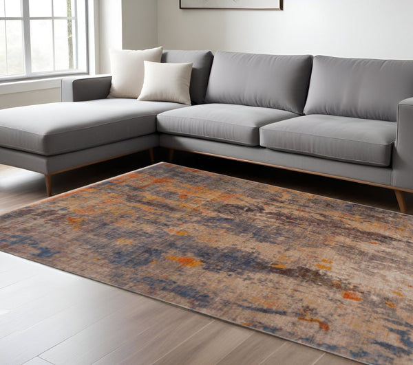 HomeRoots 4' Abstract Distressed Area Rug in Gray Beige Blue Yellow – Stylish, Stain-Resistant Design for Home 8' X 10' 482947