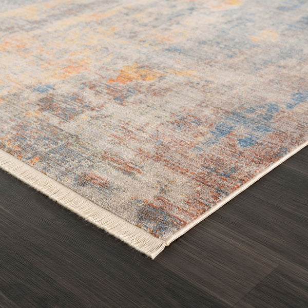 HomeRoots 4' Abstract Distressed Area Rug in Gray Beige Blue Yellow – Stylish, Stain-Resistant Design for Home 8' X 10' 482947