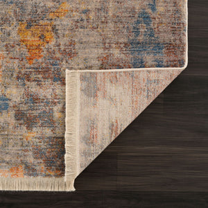 HomeRoots 4' Abstract Distressed Area Rug in Gray Beige Blue Yellow – Stylish, Stain-Resistant Design for Home 8' X 10' 482947