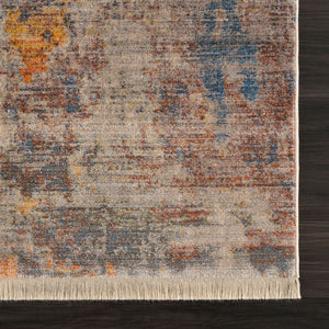 HomeRoots 4' Abstract Distressed Area Rug in Gray Beige Blue Yellow – Stylish, Stain-Resistant Design for Home 8' X 10' 482947