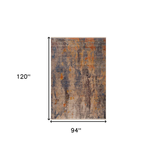 HomeRoots 4' Abstract Distressed Area Rug in Gray Beige Blue Yellow – Stylish, Stain-Resistant Design for Home 8' X 10' 482947
