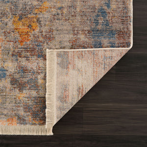 Homeroots 9' X 12' Gray Beige Blue And Yellow Abstract Power Loom Distressed Stain Resistant Area Rug  Polyester 482948