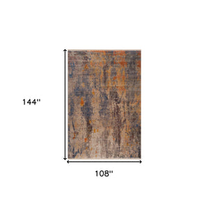 Homeroots 9' X 12' Gray Beige Blue And Yellow Abstract Power Loom Distressed Stain Resistant Area Rug  Polyester 482948