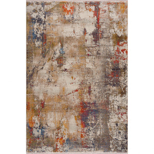Homeroots 5' X 8' Gray And Ivory Abstract Power Loom Distressed Stain Resistant Area Rug  Polyester 482950