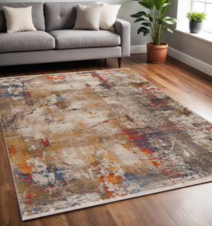 HomeRoots 4' Gray and Ivory Abstract Area Rug - Stain Resistant, Durable, Modern Design for High-Traffic Spaces 5' X 8' 482950