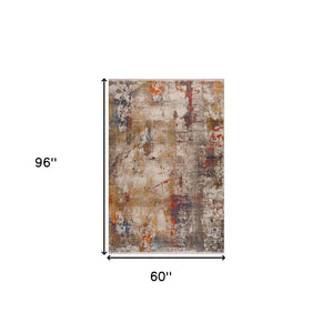 Homeroots 5' X 8' Gray And Ivory Abstract Power Loom Distressed Stain Resistant Area Rug  Polyester 482950