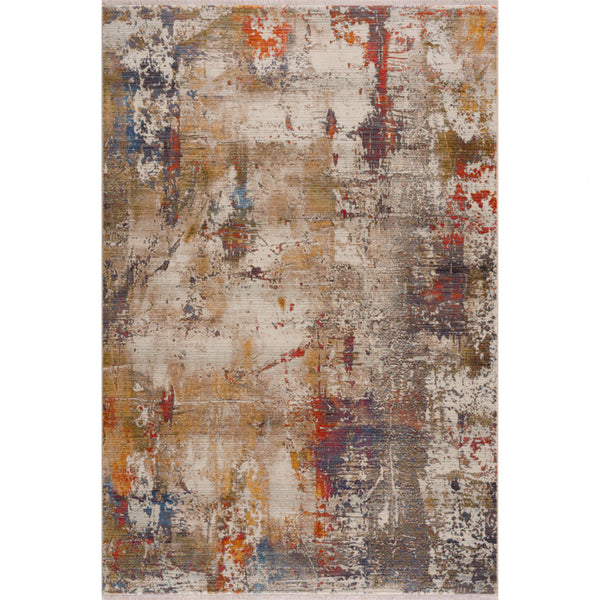 Homeroots 8' X 10' Gray And Ivory Abstract Power Loom Distressed Stain Resistant Area Rug  Polyester 482951