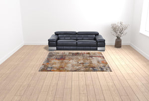 Homeroots 8' X 10' Gray And Ivory Abstract Power Loom Distressed Stain Resistant Area Rug  Polyester 482951