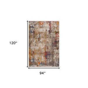 Homeroots 8' X 10' Gray And Ivory Abstract Power Loom Distressed Stain Resistant Area Rug  Polyester 482951