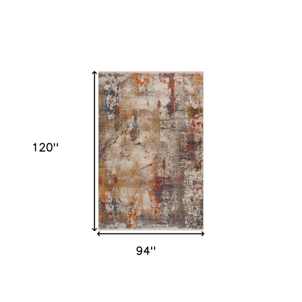 Homeroots 8' X 10' Gray And Ivory Abstract Power Loom Distressed Stain Resistant Area Rug  Polyester 482951