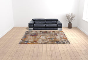 Homeroots 9' X 12' Gray And Ivory Abstract Power Loom Distressed Stain Resistant Area Rug  Polyester 482952