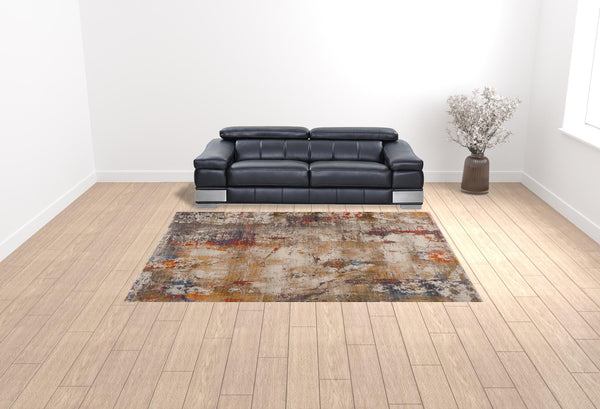 Homeroots 9' X 12' Gray And Ivory Abstract Power Loom Distressed Stain Resistant Area Rug  Polyester 482952