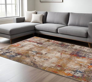 HomeRoots 4' Gray and Ivory Abstract Area Rug - Stain Resistant, Durable, Modern Design for High-Traffic Spaces 9' X 12' 482952