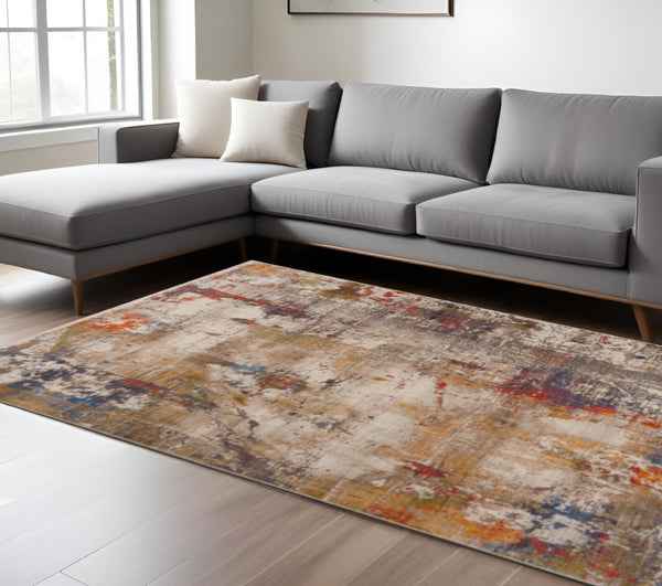 HomeRoots 4' Gray and Ivory Abstract Area Rug - Stain Resistant, Durable, Modern Design for High-Traffic Spaces 9' X 12' 482952