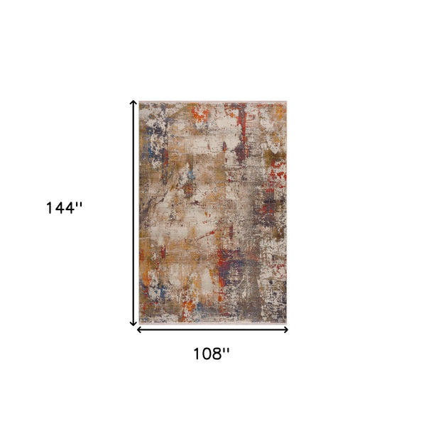 Homeroots 9' X 12' Gray And Ivory Abstract Power Loom Distressed Stain Resistant Area Rug  Polyester 482952
