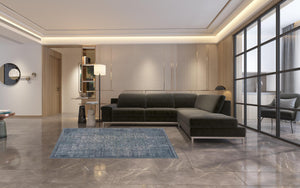 Homeroots 5' X 8' Blue Silver Gray And Cream Damask Distressed Stain Resistant Area Rug  Polyester 482955